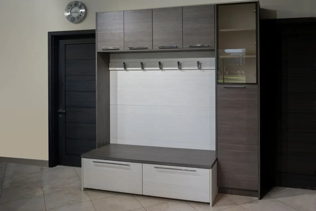 Gray mudroom cabinet bench in the Advanced Cabinets gallery