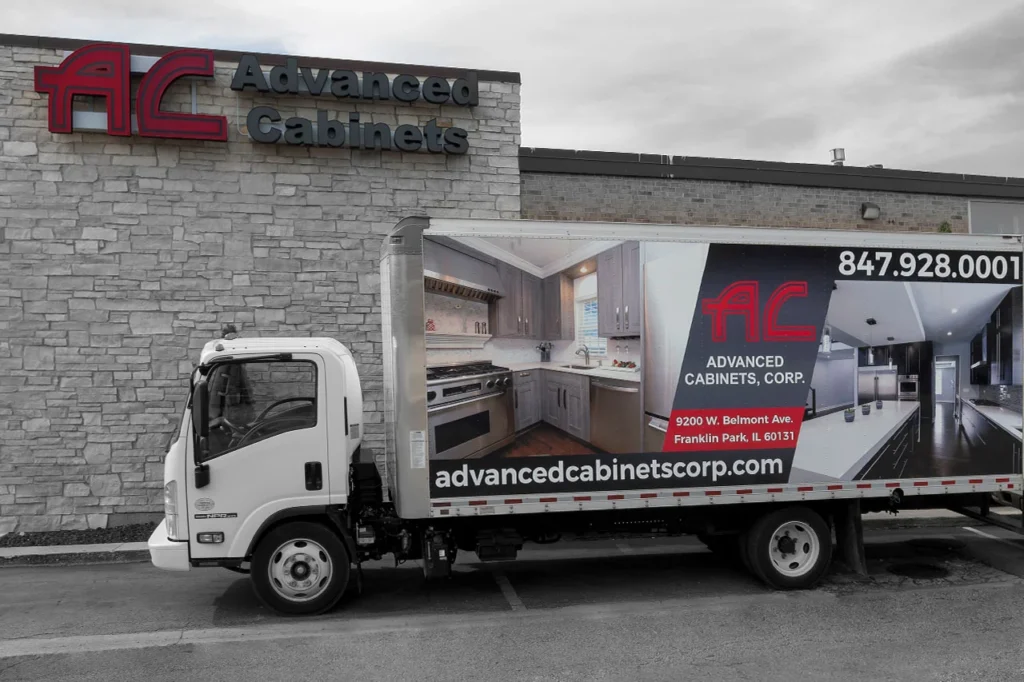 Showroom building delivery truck in the Advanced Cabinets gallery