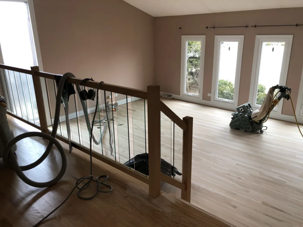 Floor sanding equipment in a living room shown in the CMS Floors gallery