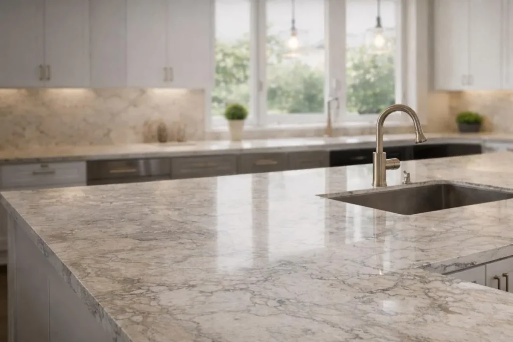 Veined island sink detail in the Design Granite and Marble gallery