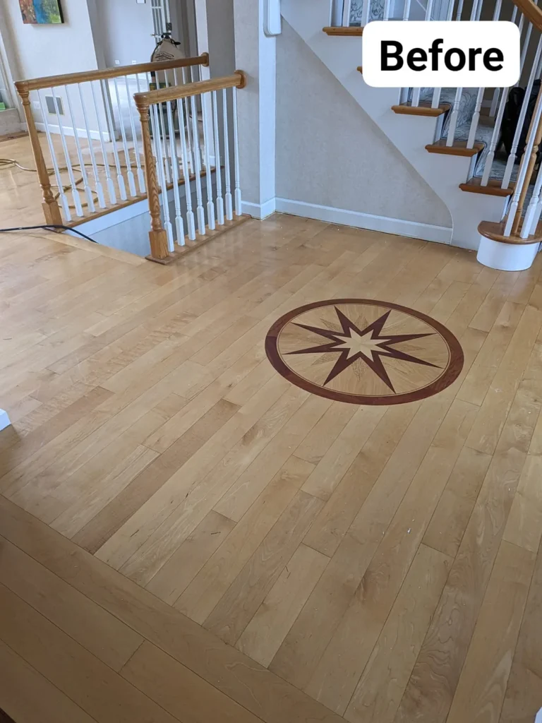 Compass rose floor before in the DS Superior Hardwood Flooring gallery