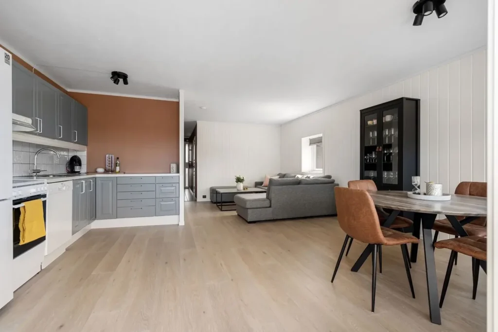 Open kitchen pale plank floor in the DS Superior Hardwood Flooring gallery