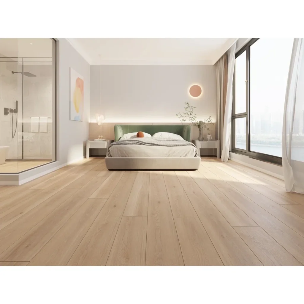 Pale plank bedroom in the DS Superior Hardwood Flooring gallery