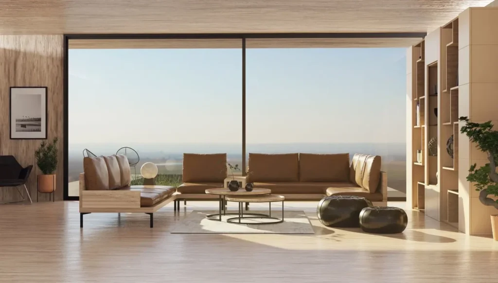 Pale plank living room panorama in the DS Superior Hardwood Flooring gallery