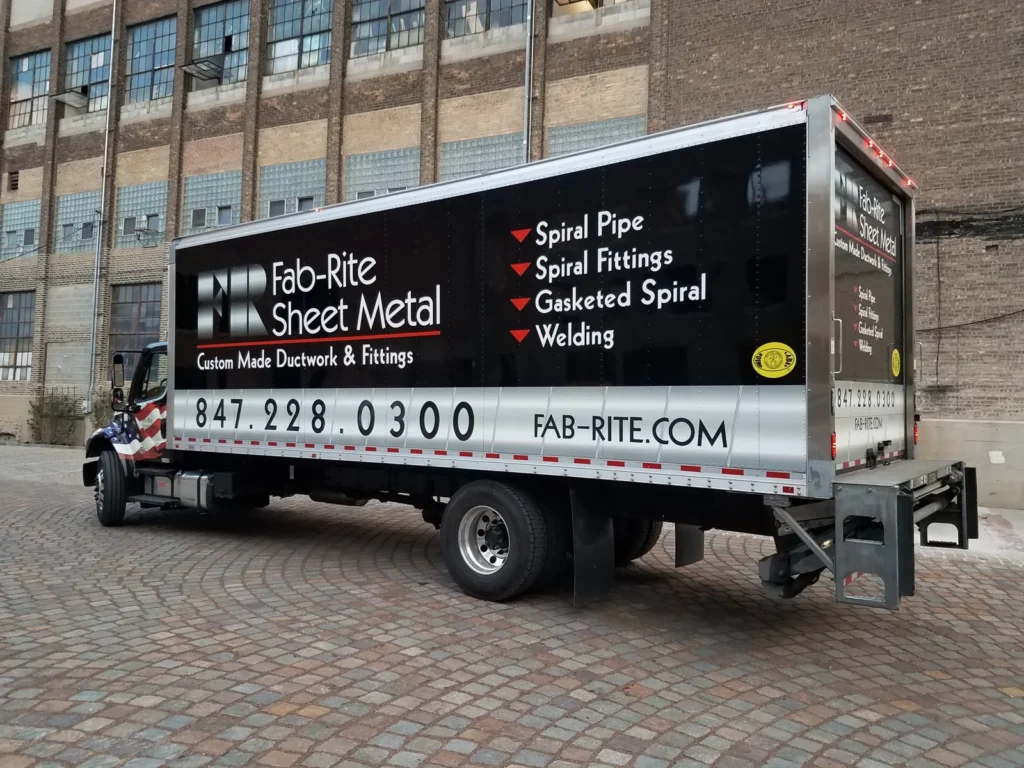 Fab-Rite truck displaying its sheet metal product categories