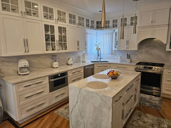 White kitchen island in the Great Stone gallery