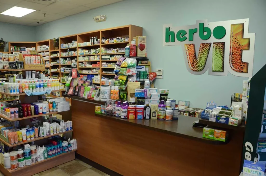 Sales counter and Herbovit sign inside the Mount Prospect store