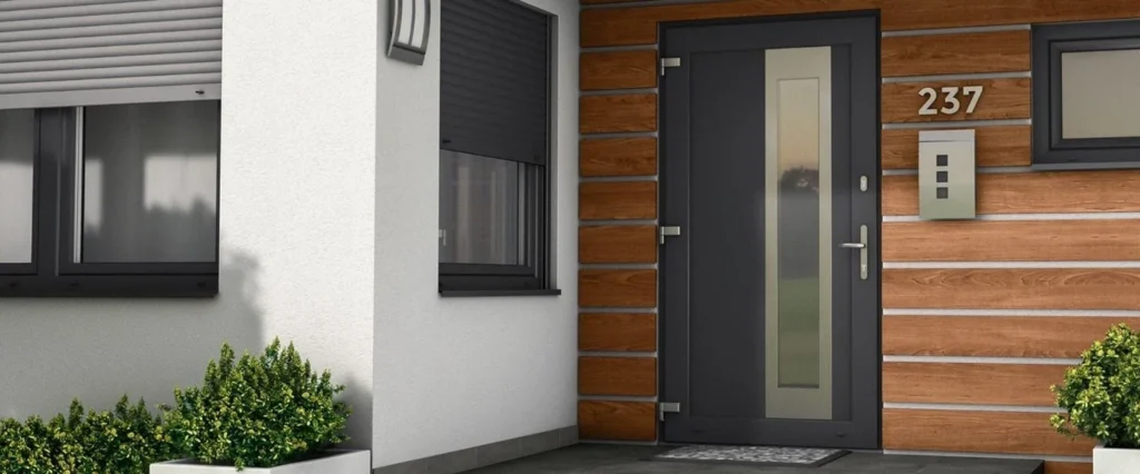 Illustration: Gray entry door house in the Home One gallery