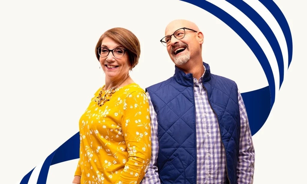 Illustration: Older couple blue background in the Kafel Insurance Services gallery