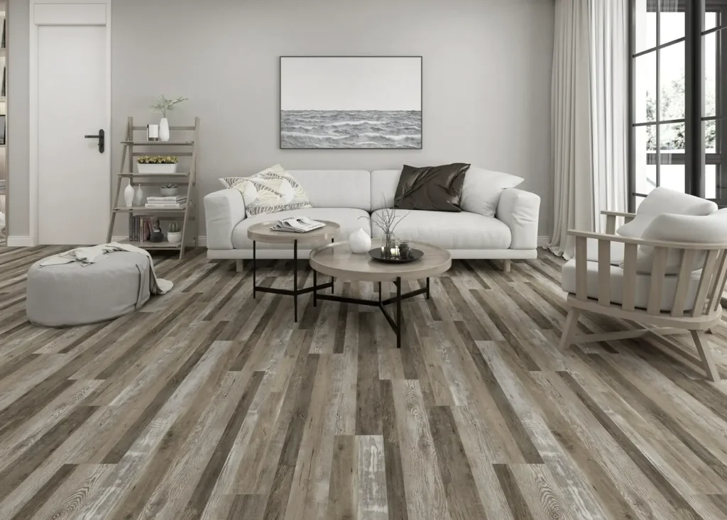 Varied-tone flooring in a living room setting from Moda Floors