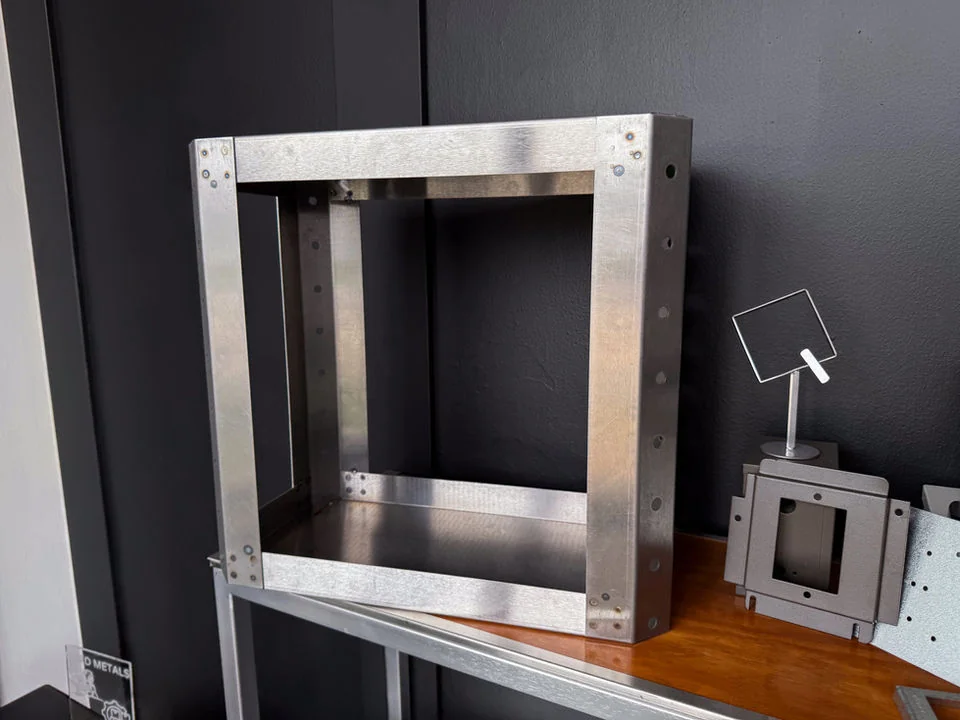 Fabricated metal frame shown by Quad-Metal Company