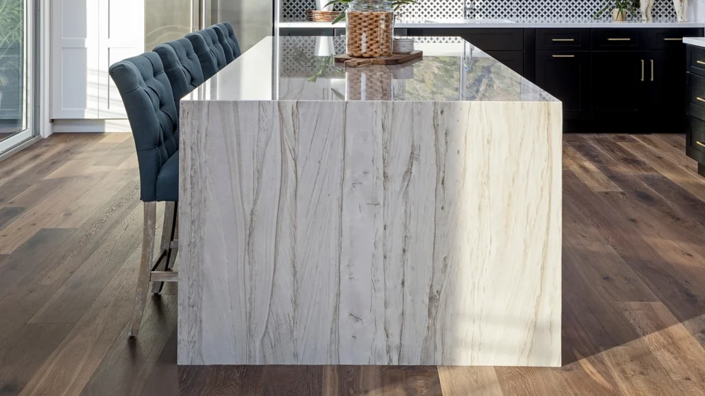 Waterfall countertop example displayed by Rock Counter