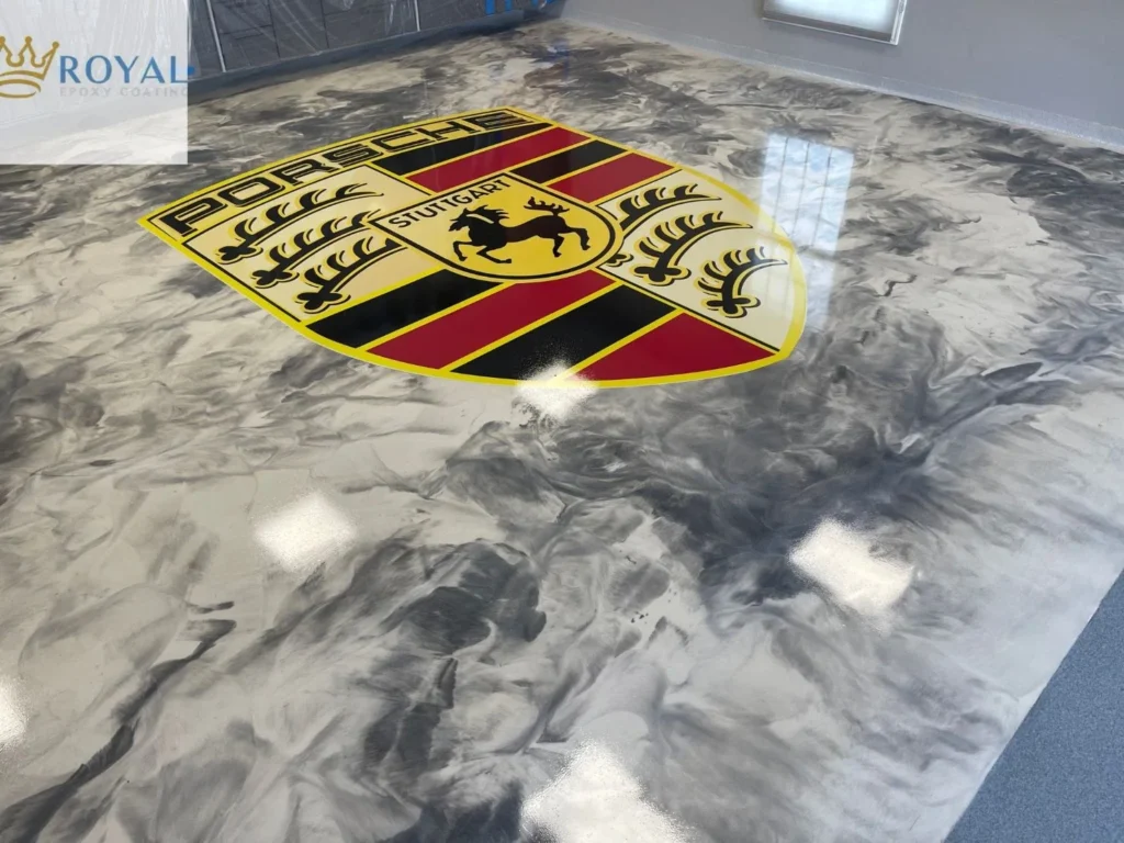 Porsche emblem floor in the Royal Epoxy Coating gallery