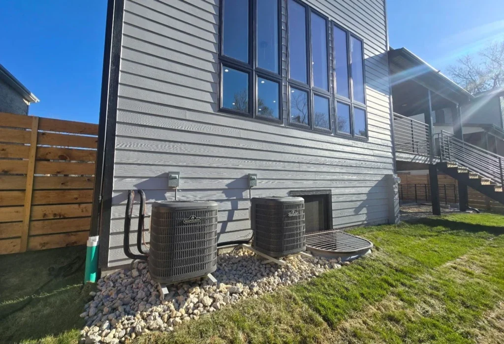 Illustration: Outdoor condensers gray house in the RP HVAC Inc gallery