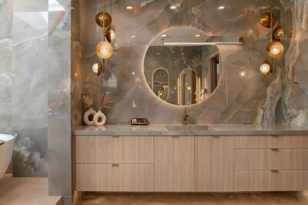 Stone vanity round mirror in the SP Group gallery