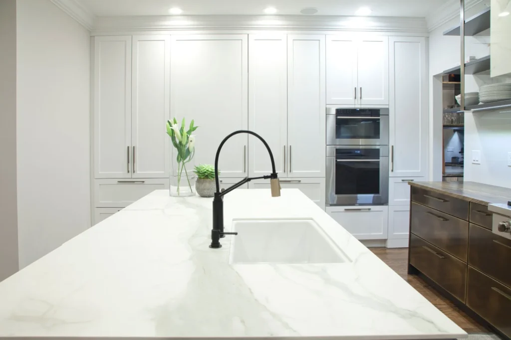 White kitchen island closeup in the SP Group gallery