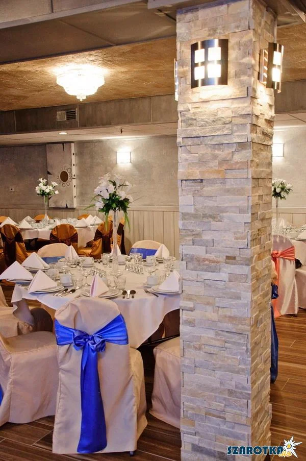 Stone column banquet room at Szarotka in Justice