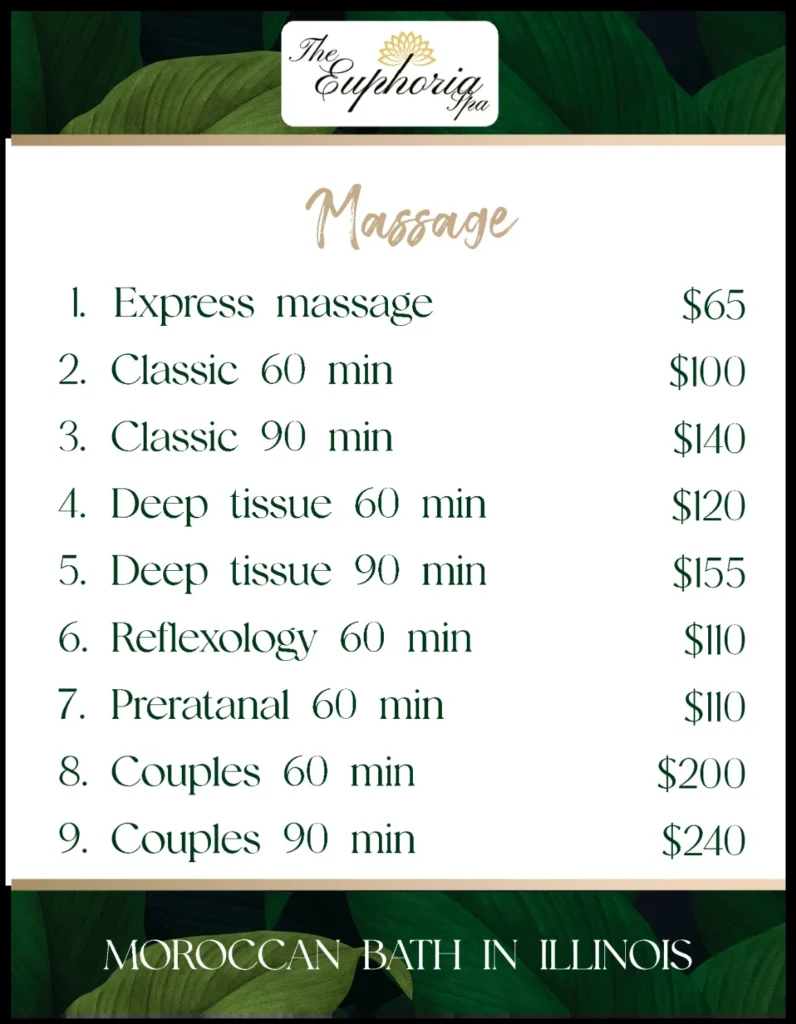 Source menu graphic listing massage appointments