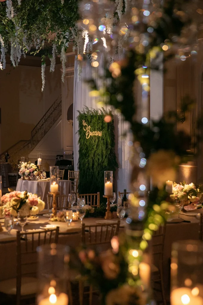 Candlelight and greenery detail shown in the Venuti’s in Addison gallery