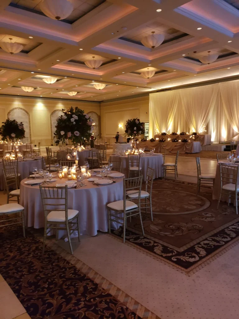Evening ballroom blue lighting shown in the Venuti’s in Addison gallery