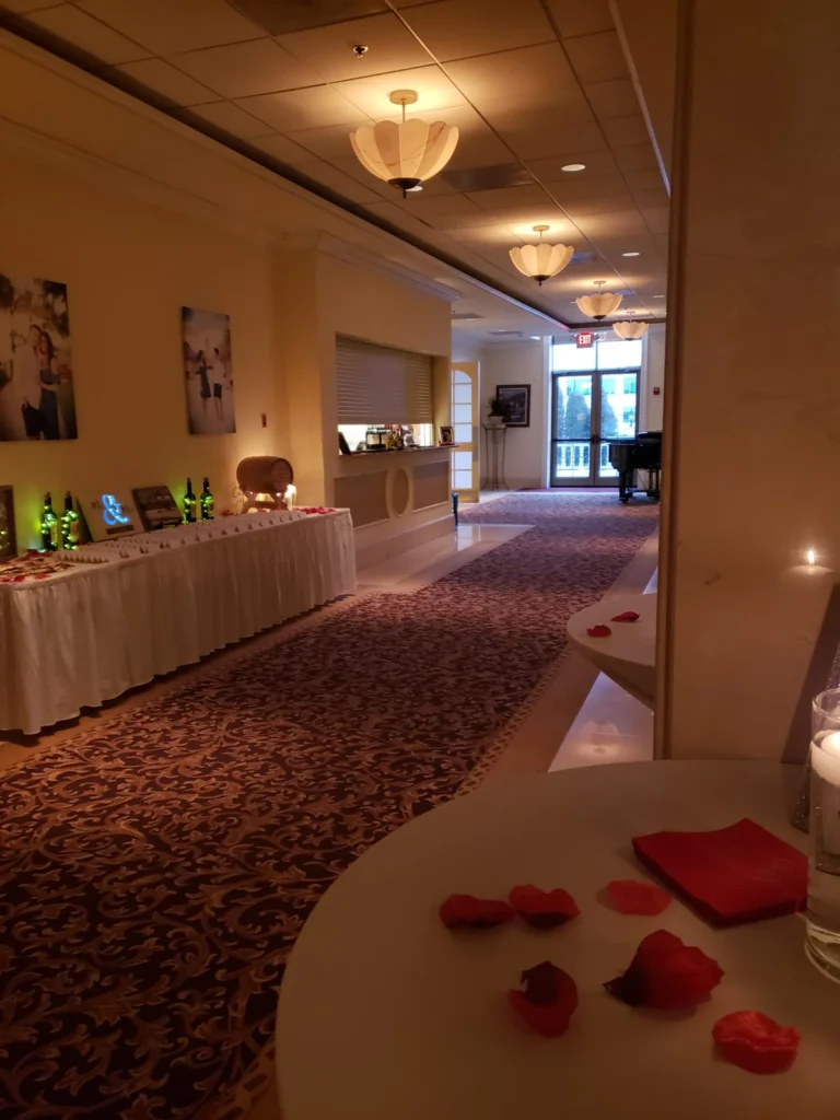 Reception foyer refreshments shown in the Venuti’s in Addison gallery