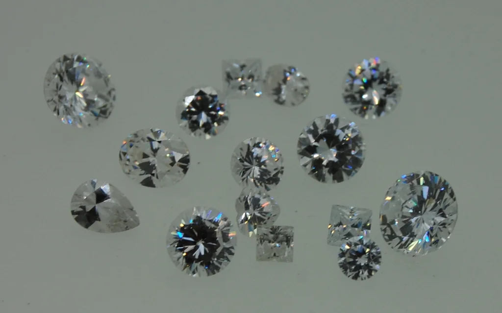 Loose clear faceted stones in several shapes and sizes