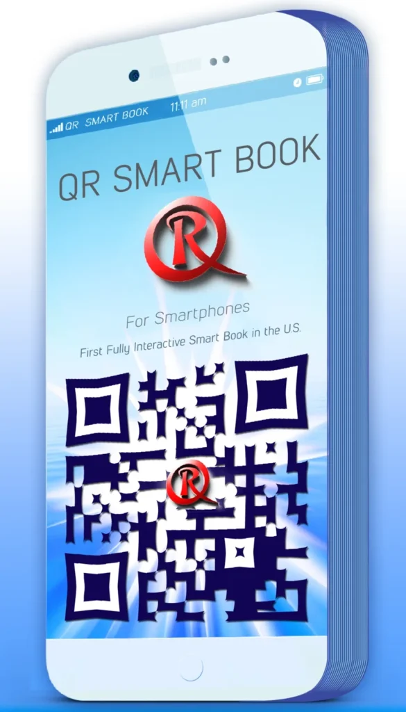 Qr smart book phone graphic in the Your Info Bank marketing portfolio